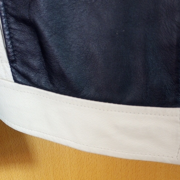 Wilsons Leather Black and Cream 100%  Leather Jacket Zip-Up Stand-Up Collar moto - Picture 6 of 15